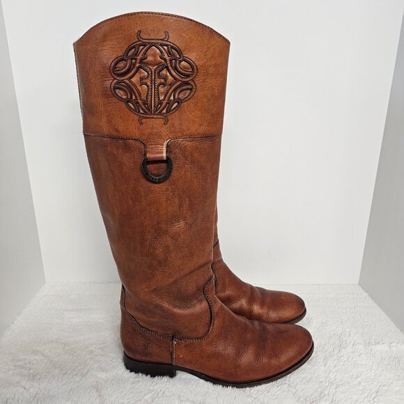 Frye & Co Brown High Equestrian Boots Leather Boho Western 9 - Picture 7 of 16